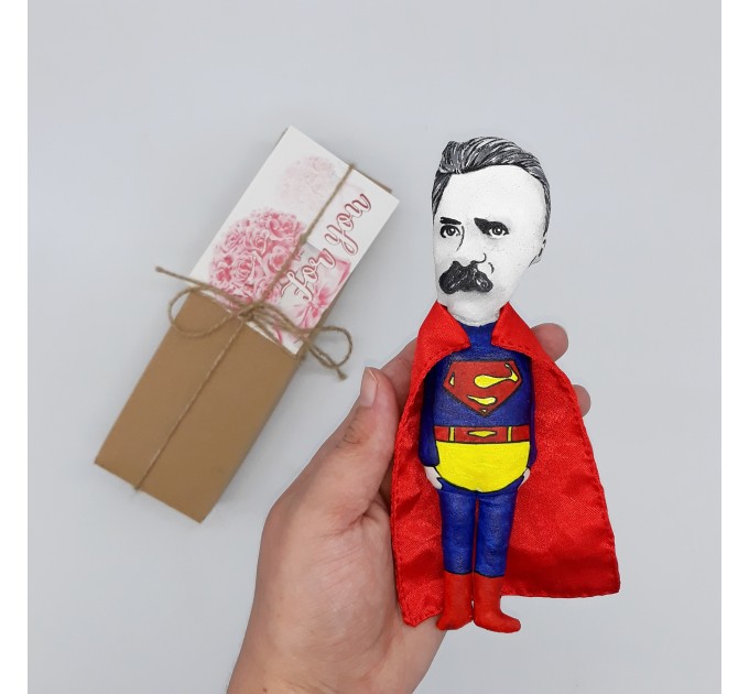 Friedrich Nietzsche SuperMan figurine - Christmas tree toy, Collectible doll hand painted