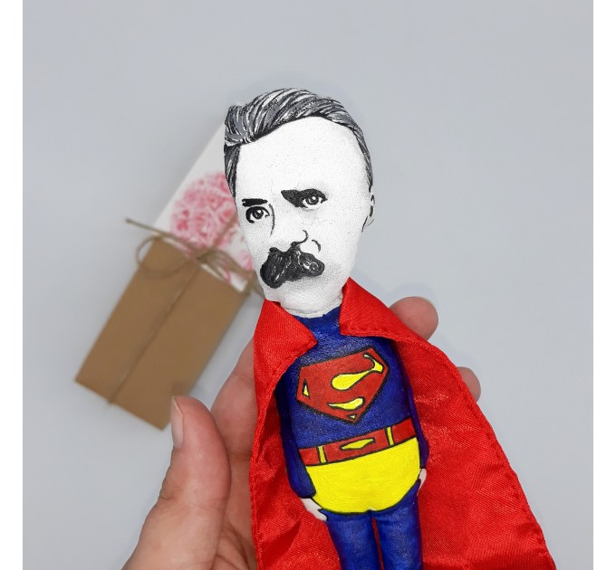 Friedrich Nietzsche SuperMan figurine - Christmas tree toy, Collectible doll hand painted