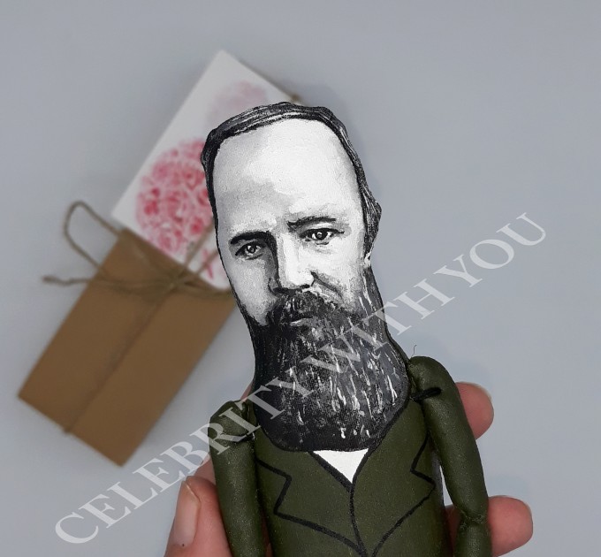 Fyodor Dostoevsky figurine, author Crime and Punishment - Reader gifts - collectible doll hand painted + miniature books