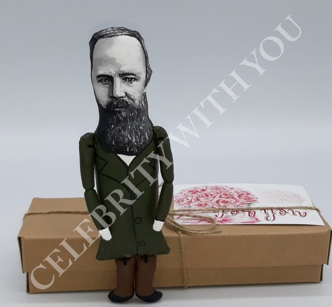 Fyodor Dostoevsky figurine, author Crime and Punishment - Reader gifts - collectible doll hand painted + miniature books