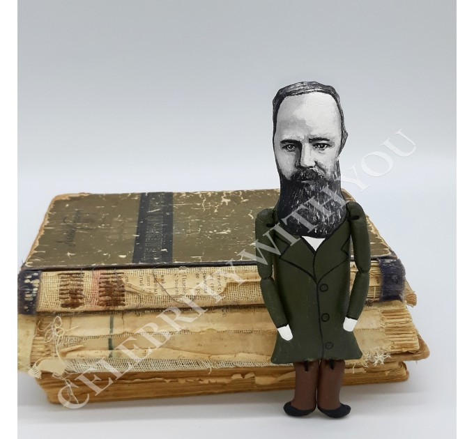 Fyodor Dostoevsky figurine, author Crime and Punishment - Reader gifts -  collectible doll hand painted + miniature books