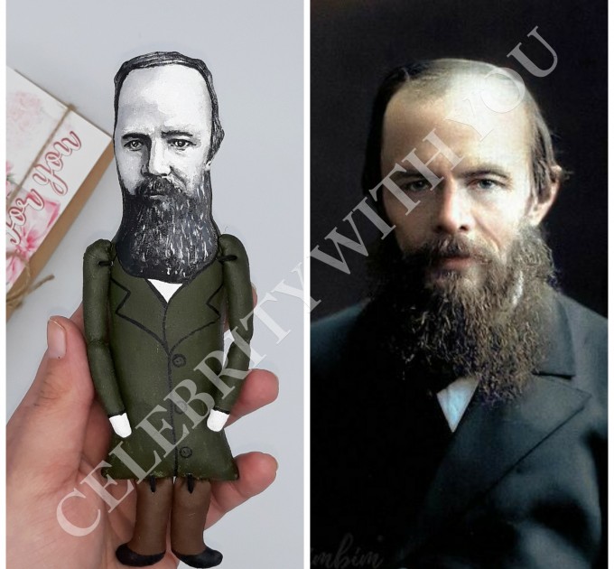 Fyodor Dostoevsky figurine, author Crime and Punishment - Reader gifts - collectible doll hand painted + miniature books