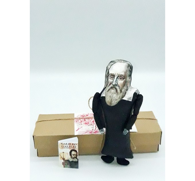 Galileo Galilei scientist finger puppet Italian astronomer, physicist, engineer - a unique collection for smart people - Gift for philosopher, deck accessories for office - Collectible philosopher action figure 1:12 hand painted + Miniature Book