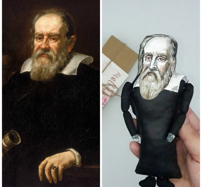 Galileo Galilei scientist finger puppet Italian astronomer, physicist, engineer - a unique collection for smart people - Gift for philosopher, deck accessories for office - Collectible philosopher action figure 1:12 hand painted + Miniature Book