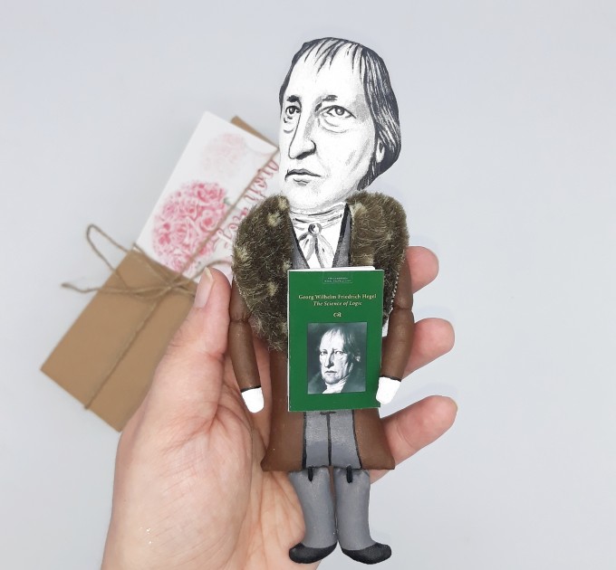 Georg Wilhelm Friedrich Hegel philosopher, historical figure - Gift for idealist - Handmade cloth doll hand painted + Miniature Books