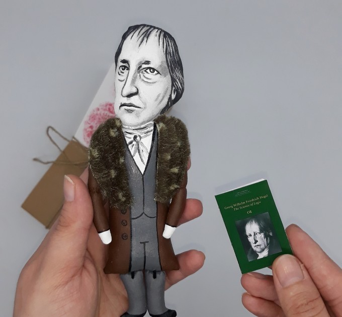 Georg Wilhelm Friedrich Hegel philosopher, historical figure - Gift for idealist - Handmade cloth doll hand painted + Miniature Books