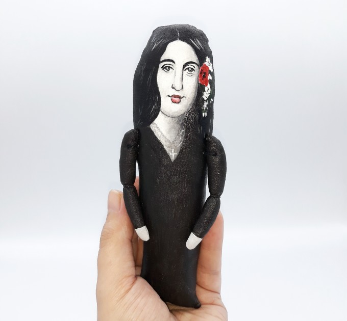 George Sand figurine, author Romantic Era - Bookworm gift - doll hand painted + Miniature Book
