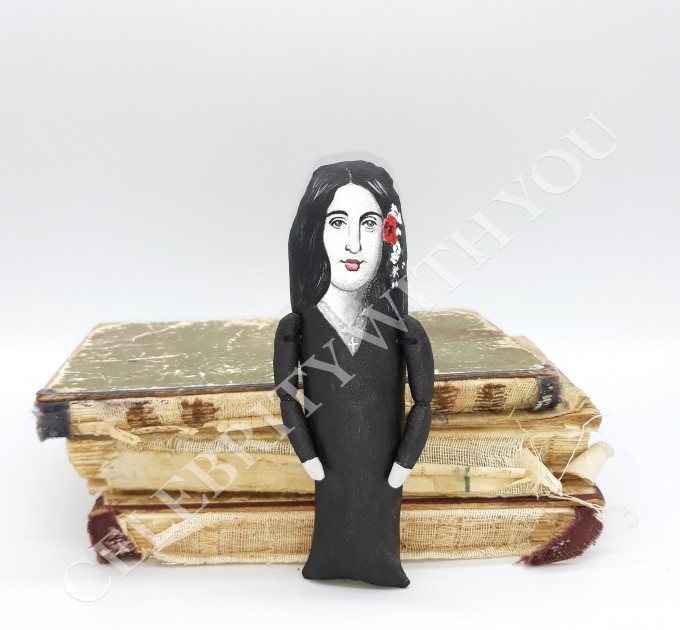 George Sand figurine, author Romantic Era - Bookworm gift - doll hand painted + Miniature Book