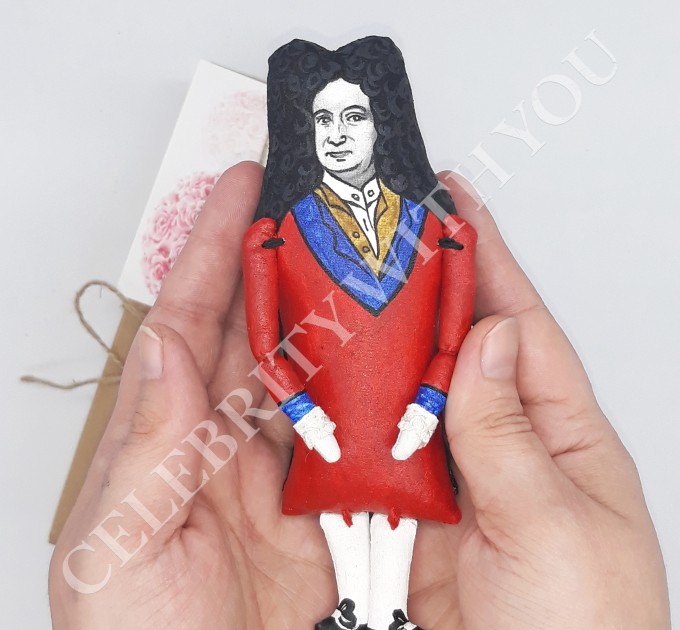 Gottfried Leibniz scientist figurine, mathematician, natural philosopher Enlightenment, math history - Math Teacher Gift, deck accessories for office - Collectible scientist doll hand painted + Mini Books