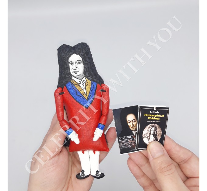 Gottfried Leibniz scientist figurine, mathematician, natural philosopher Enlightenment, math history - Math Teacher Gift, deck accessories for office - Collectible scientist doll hand painted + Mini Books