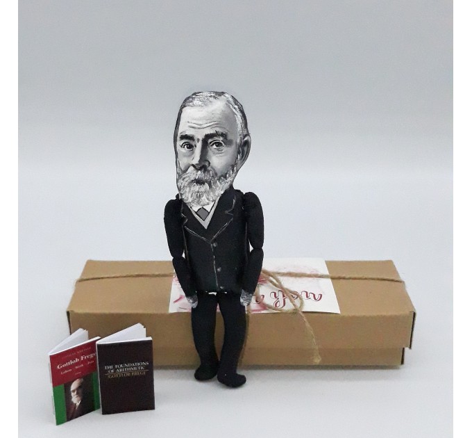 Gottlob Frege German philosopher action figure 1:12, logician, mathematician - logic philosophy - a unique collection for smart people, Math teacher gift - collectible philosopher finger puppet hand painted + miniature book