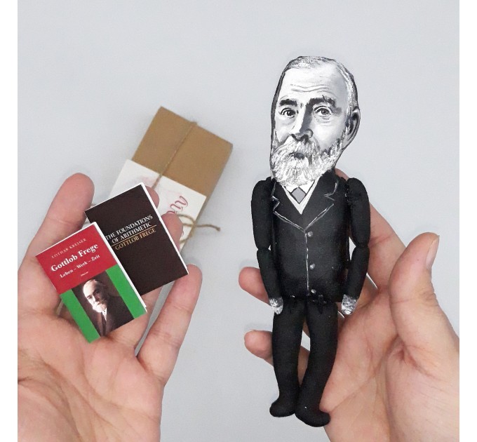 Gottlob Frege German philosopher action figure 1:12, logician, mathematician - logic philosophy - a unique collection for smart people, Math teacher gift - collectible philosopher finger puppet hand painted + miniature book