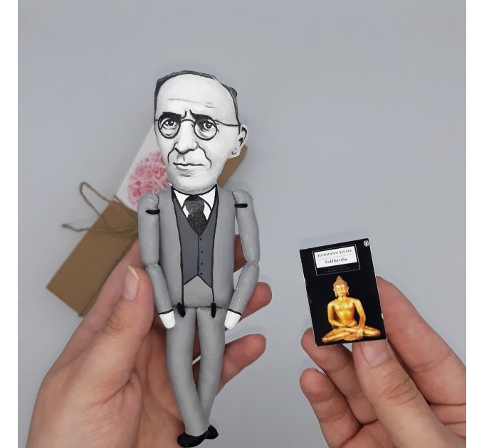 Hermann Hesse novelist figure, Reader gift! Collectible doll + miniature book