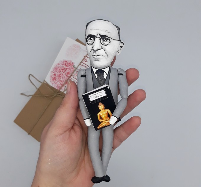 Hermann Hesse poet, novelist - Siddhartha - Reader gifts - book shelf decoration - Collectible figurine hand painted  + Miniature Book