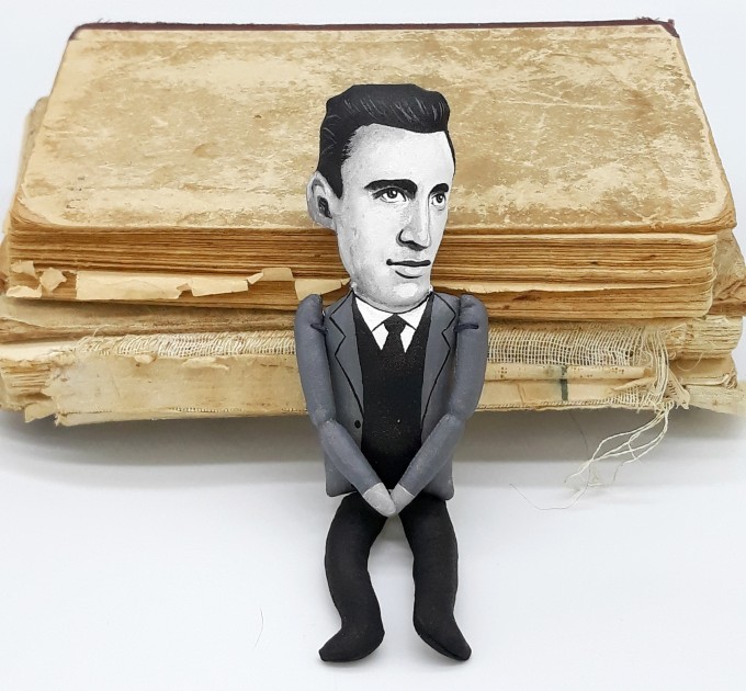 JD SALINGER writer doll, author The catcher in the rye - Reader gifts Bookworm - book shelf decoration - Miniature cloth doll, hand painted