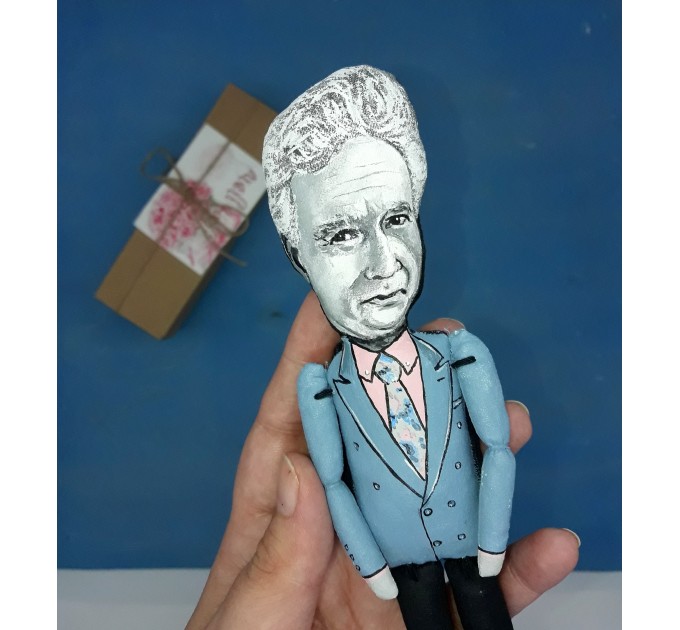 Jacques Derrida French philosopher action figure 1:12, little thinker doll - Philosophy Gift   
 reader office art - Collectible philosopher handmade finger puppet hand painted + Miniature Book