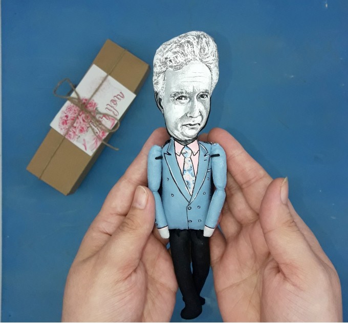 Jacques Derrida French philosopher action figure 1:12, little thinker doll - Philosophy Gift   
 reader office art - Collectible philosopher handmade finger puppet hand painted + Miniature Book