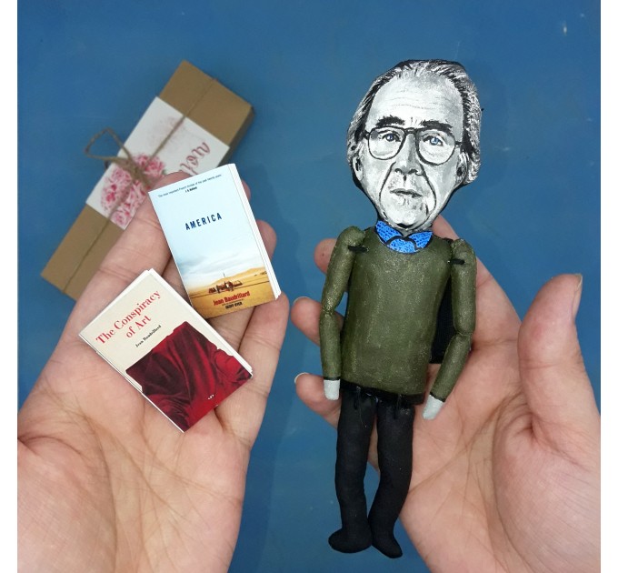 Jean Baudrillard philosopher action figure 1:12, French sociologist, cultural theorist - a unique collection for smart people, Readers gift - Collectible philosopher finger puppet hand painted + miniature books