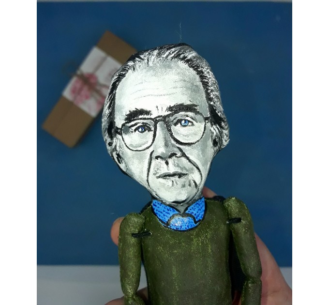 Jean Baudrillard philosopher action figure 1:12, French sociologist, cultural theorist - a unique collection for smart people, Readers gift - Collectible philosopher finger puppet hand painted + miniature books