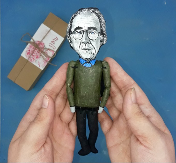 Jean Baudrillard philosopher action figure 1:12, French sociologist, cultural theorist - a unique collection for smart people, Readers gift - Collectible philosopher finger puppet hand painted + miniature books