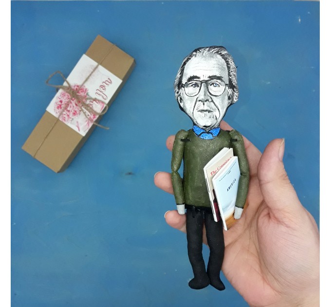 Jean Baudrillard philosopher action figure 1:12, French sociologist, cultural theorist - a unique collection for smart people, Readers gift - Collectible philosopher finger puppet hand painted + miniature books