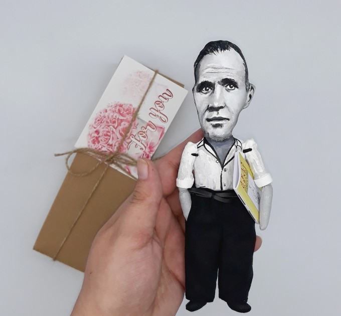 Jean Genet literary figurine, French novelist, playwright, poet, essayist political activist - Literary fans, Book lover gift - Thoughtful gift - Collectible handmade doll hand painted + Miniature Book