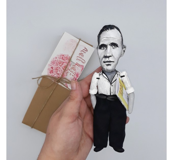 Jean Genet literary figurine, French novelist, playwright, poet, essayist political activist - Literary fans, Book lover gift - Thoughtful gift - Collectible handmade doll hand painted + Miniature Book