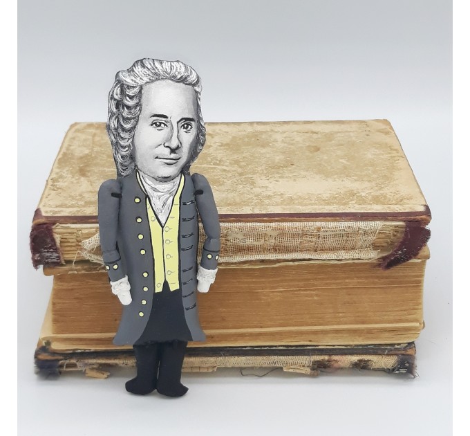 Jean-Jacques Rousseau figurine, political philosopher, writer, composer - Philosopher Gifts For Writers & Poetry - finger puppet theater - Collectible little thinkers doll hand painted + Miniature Books