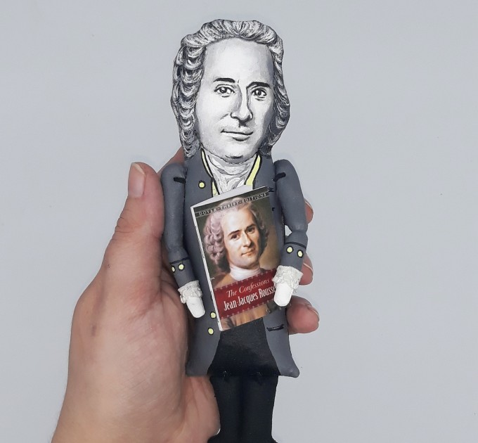 Jean-Jacques Rousseau figurine, political philosopher, writer, composer - Philosopher Gifts For Writers & Poetry - finger puppet theater - Collectible little thinkers doll hand painted + Miniature Books