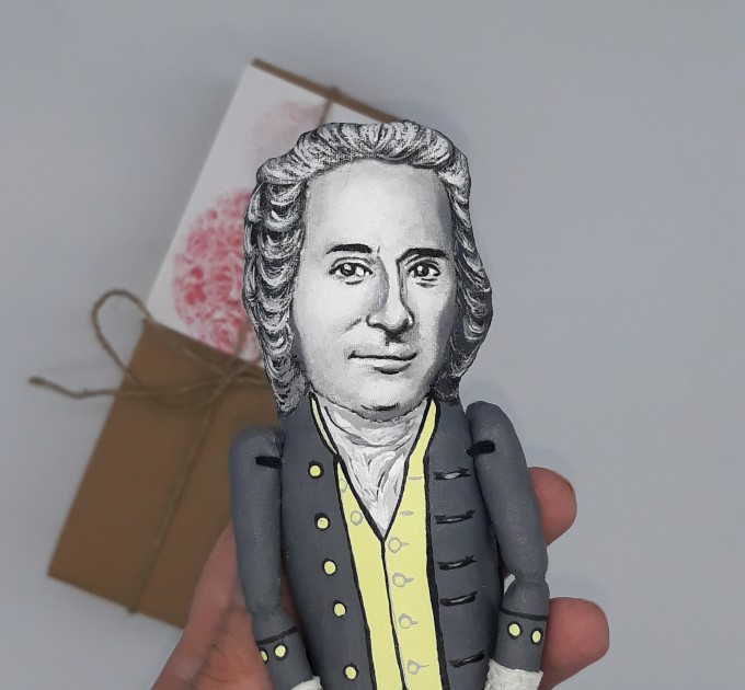 Jean-Jacques Rousseau figurine, political philosopher, writer, composer - Philosopher Gifts For Writers & Poetry - finger puppet theater - Collectible little thinkers doll hand painted + Miniature Books
