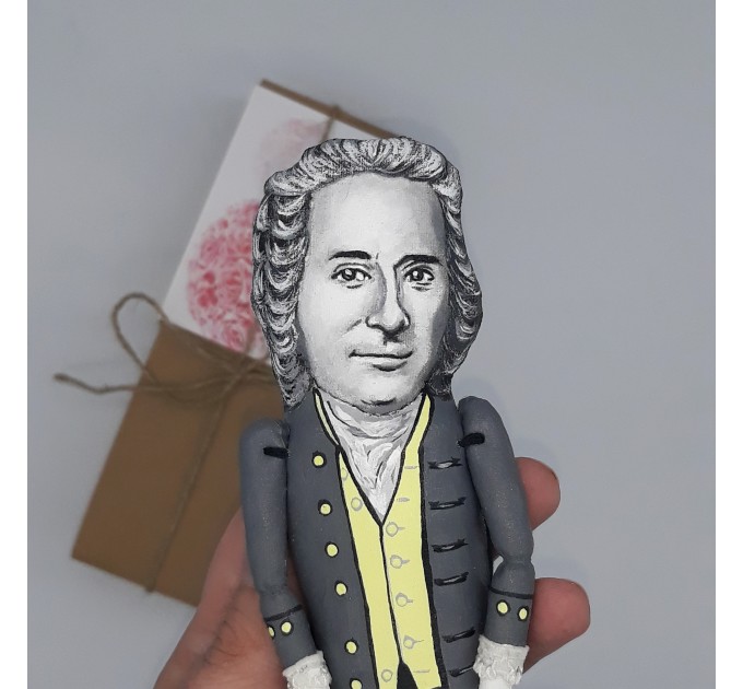 Jean-Jacques Rousseau figurine, political philosopher, writer, composer - Philosopher Gifts For Writers & Poetry - finger puppet theater - Collectible little thinkers doll hand painted + Miniature Books