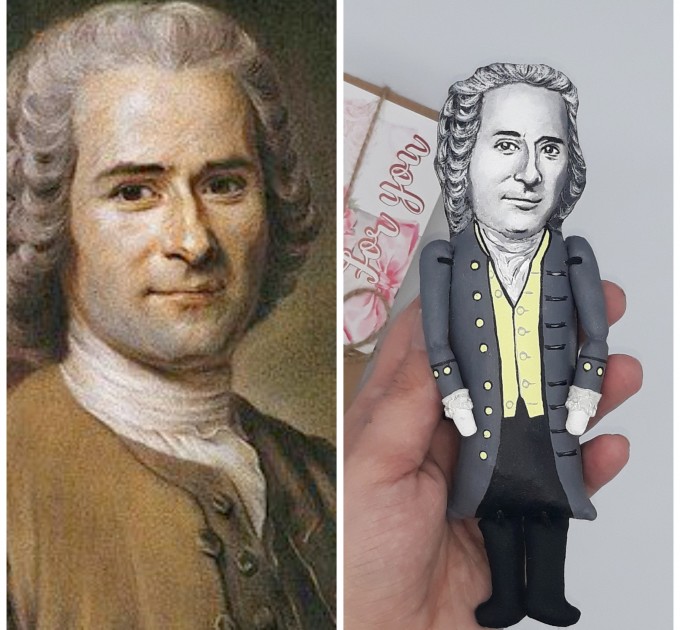 Jean-Jacques Rousseau figurine, political philosopher, writer, composer - Philosopher Gifts For Writers & Poetry - finger puppet theater - Collectible little thinkers doll hand painted + Miniature Books