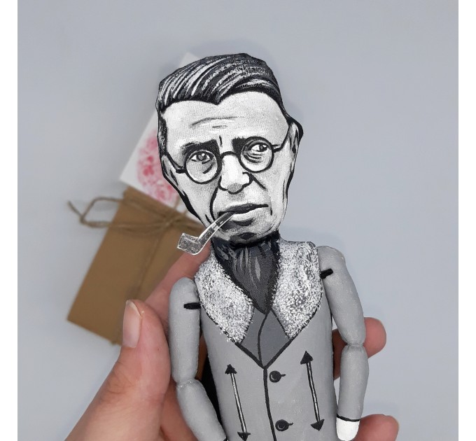 Jean Paul Sartre finger puppet, French philosopher, screenwriter, political activist, literary critic - Philosophy Teacher Gift - hand painted doll