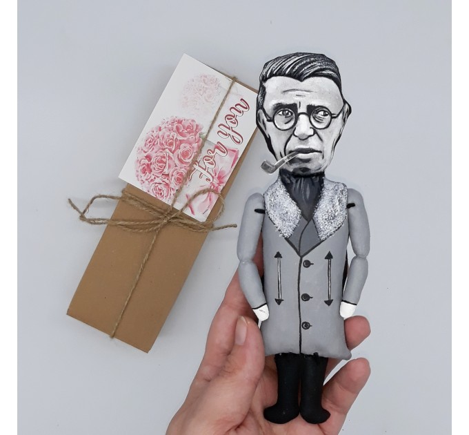 Jean Paul Sartre finger puppet, French philosopher, screenwriter, political activist, literary critic - Philosophy Teacher Gift - hand painted doll