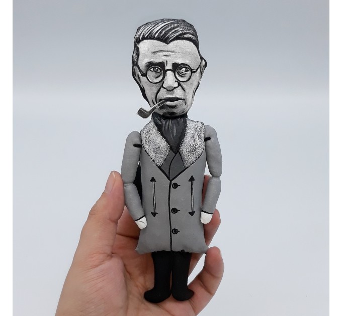 Jean Paul Sartre finger puppet, French philosopher, screenwriter, political activist, literary critic - Philosophy Teacher Gift - hand painted doll