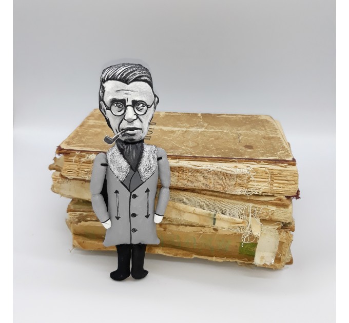 Jean Paul Sartre finger puppet, French philosopher, screenwriter, political activist, literary critic - Philosophy Teacher Gift - hand painted doll