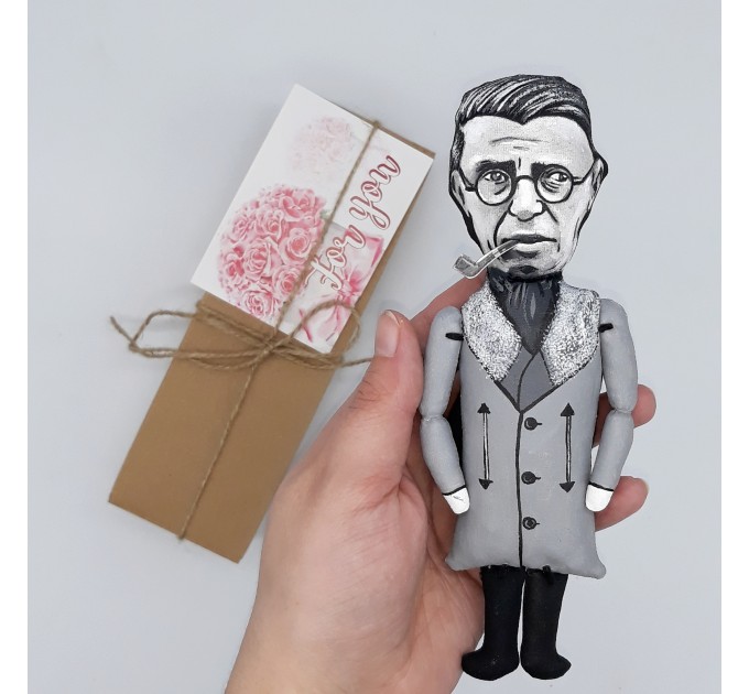 Jean Paul Sartre finger puppet, French philosopher, screenwriter, political activist, literary critic - Philosophy Teacher Gift - hand painted doll