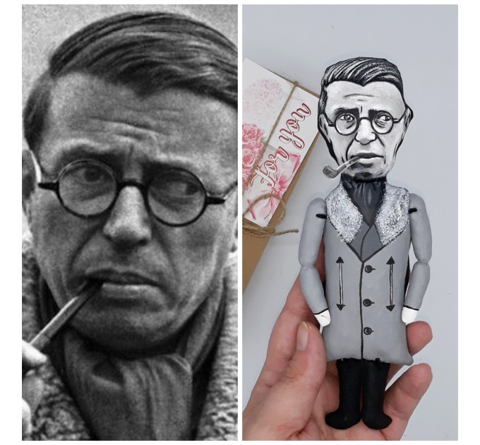 Jean Paul Sartre finger puppet, French philosopher, screenwriter, political activist, literary critic - Philosophy Teacher Gift - hand painted doll