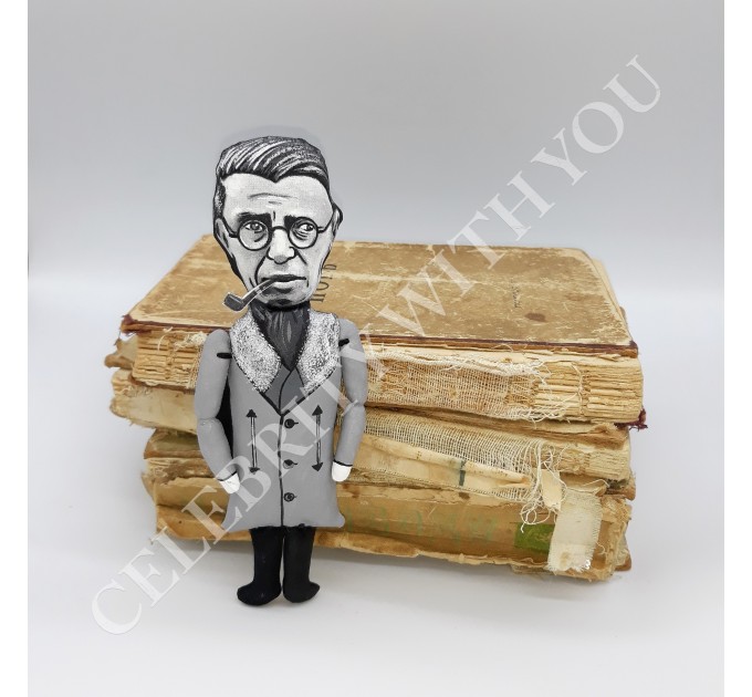 Jean Paul Sartre figurine, French philosopher - Philosophy Teacher Gift - Collectible hand painted doll + miniature book