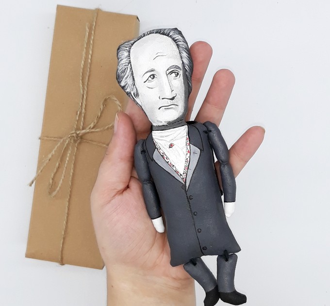 Johann Wolfgang von Goethe literary figure, German poet, playwright, novelist, scientist, statesman, theater director - Faust - Librarian gift idea, bibliophile gift - Collectible doll hand painted