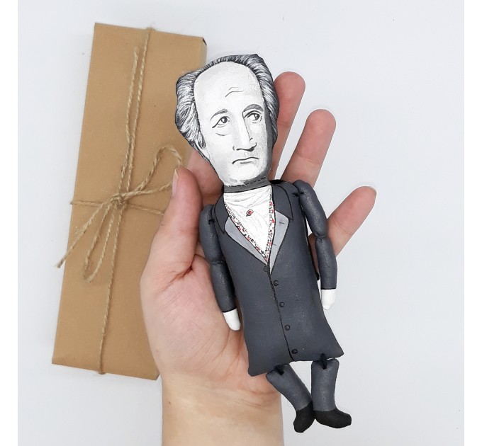 Johann Wolfgang von Goethe literary figure, German poet, playwright, novelist, scientist, statesman, theater director - Faust - Librarian gift idea, bibliophile gift - Collectible doll hand painted