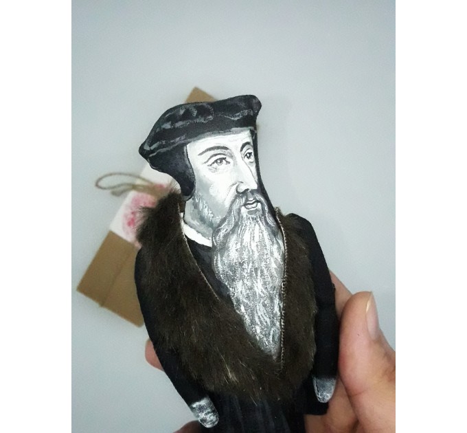 John Calvin christian figurine 1:12 - French theologian, pastor, reformer Protestant Reformation - Calvinism - a unique collection for smart people - Collectible doll hand painted + Miniature Book