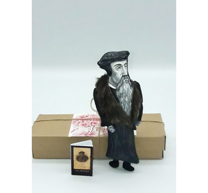 John Calvin christian figurine 1:12 - French theologian, pastor, reformer Protestant Reformation - Calvinism - a unique collection for smart people - Collectible doll hand painted + Miniature Book