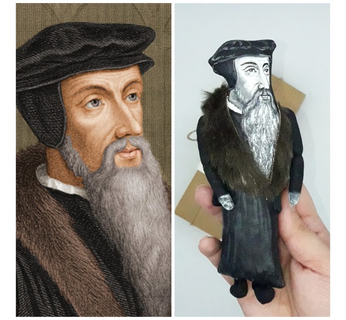 John Calvin christian figurine 1:12 - French theologian, pastor, reformer Protestant Reformation - Calvinism - a unique collection for smart people - Collectible doll hand painted + Miniature Book