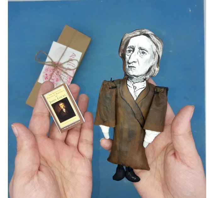 John Locke English philosopher physician - Father of Liberalism - Gift for philosopher , literary art - Collectible little thinkers doll hand painted + miniature book