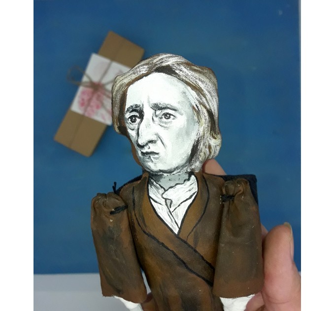 John Locke English philosopher physician - Father of Liberalism - Gift for philosopher , literary art - Collectible little thinkers doll hand painted + miniature book
