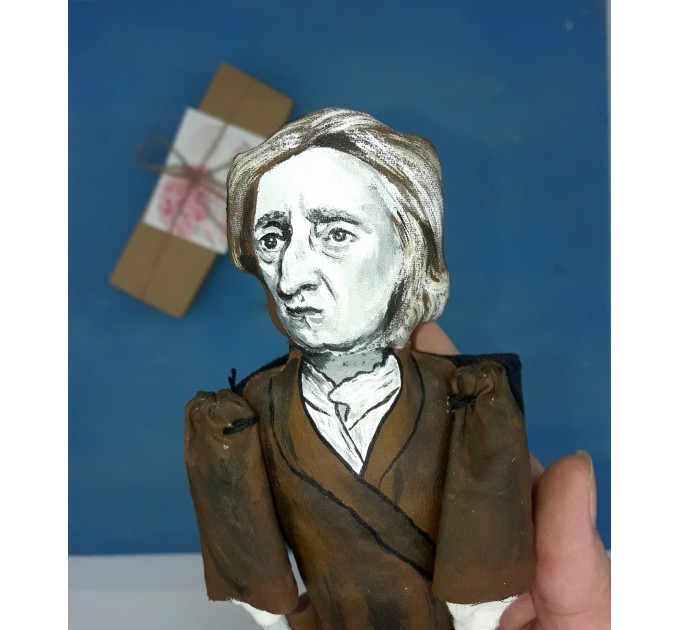 John Locke English philosopher physician - Father of Liberalism - Gift for philosopher , literary art - Collectible little thinkers doll hand painted + miniature book