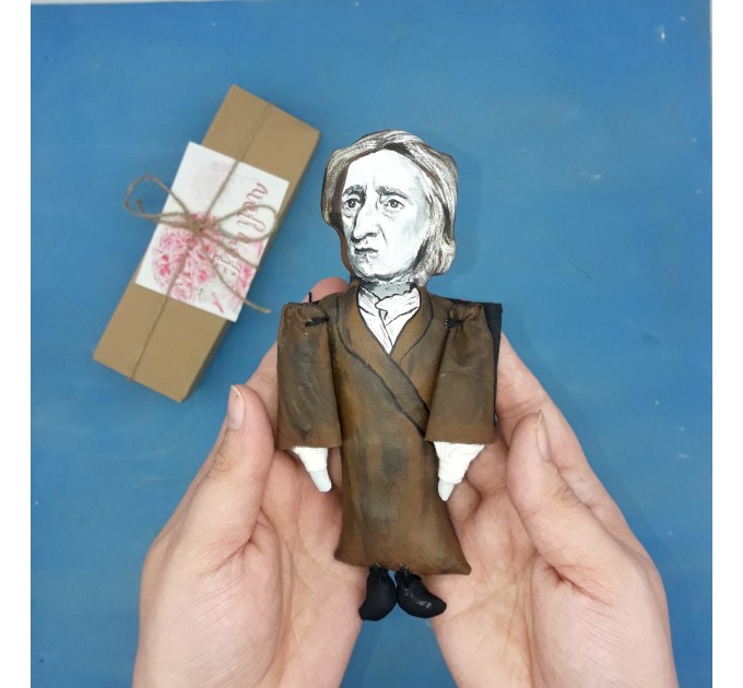 John Locke English philosopher physician - Father of Liberalism - Gift for philosopher , literary art - Collectible little thinkers doll hand painted + miniature book