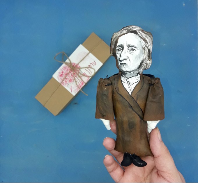 John Locke English philosopher physician - Father of Liberalism - Gift for philosopher , literary art - Collectible little thinkers doll hand painted + miniature book
