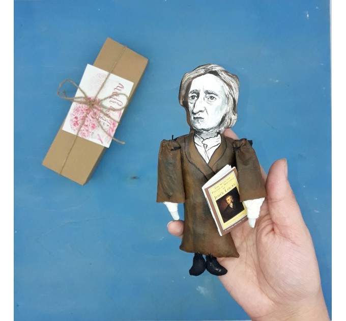 John Locke English philosopher physician - Father of Liberalism - Gift for philosopher , literary art - Collectible little thinkers doll hand painted + miniature book